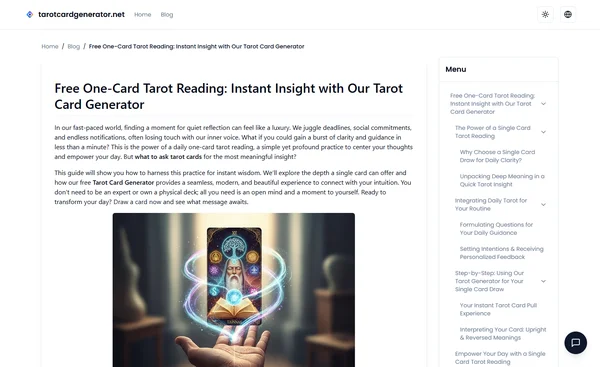 Free One-Card Tarot Reading: Instant Insight with Our Tarot Card Generator
