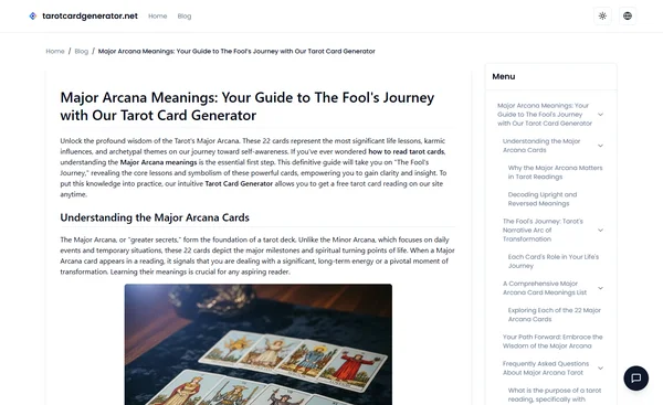 Major Arcana Meanings: Your Guide to The Fool's Journey with Our Tarot Card Generator