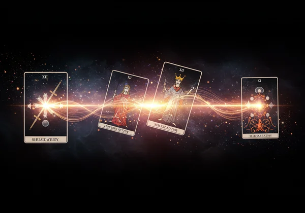 Kad tarot bergabung membentuk cerita, menggambarkan wawasan yang lebih mendalam