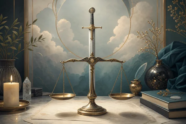 Balanza y espada de la carta Justicia del tarot