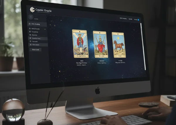 Generator kad tarot digital yang menunjukkan berbilang kad