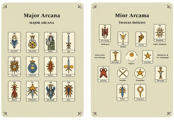 Diagramme montrant la structure des Arcanes Majeurs et Mineurs