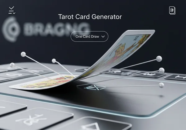 Screenshot of tarot generator showing a card flipping.