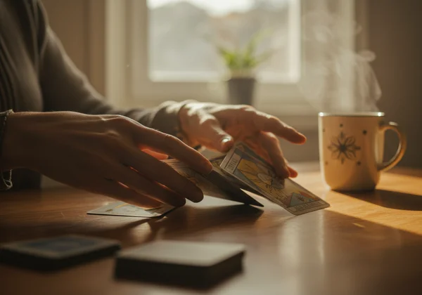 A tarot card spread on a table, representing a personal journey of discovery.